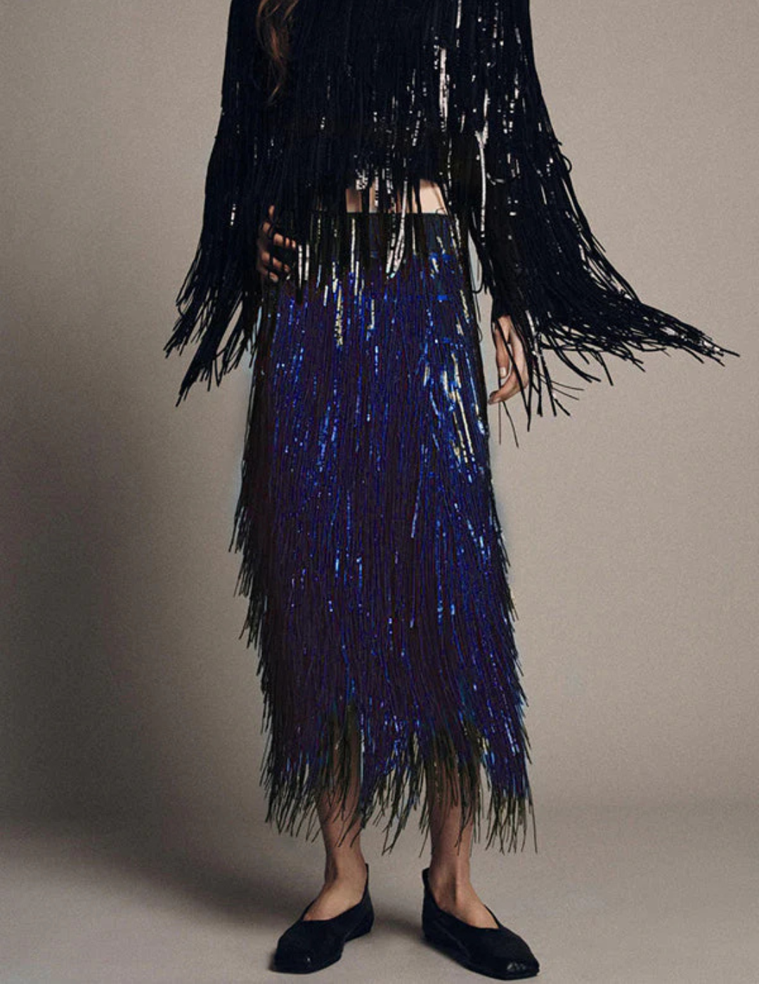 Virella – Metallic fringe detail – Midi skirt-10421940683095-ZARA MAE LONDON