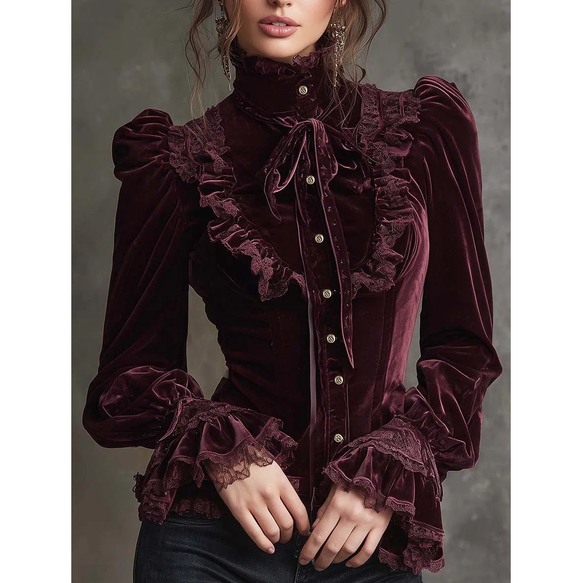 Vignoletta – Ruffled velvet lace – Victorian blouse-10434780397911-ZARA MAE LONDON