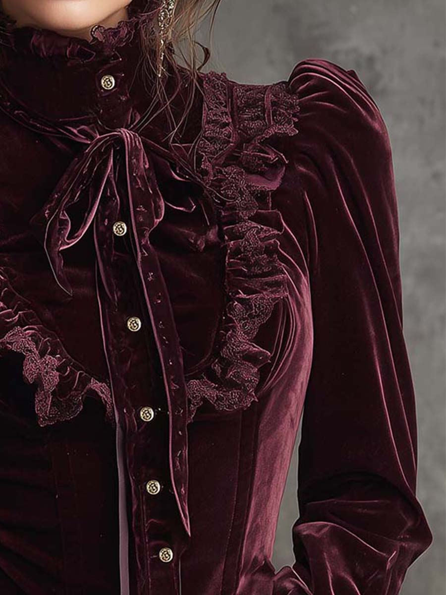 Vignoletta – Ruffled velvet lace – Victorian blouse-10434780397911-ZARA MAE LONDON