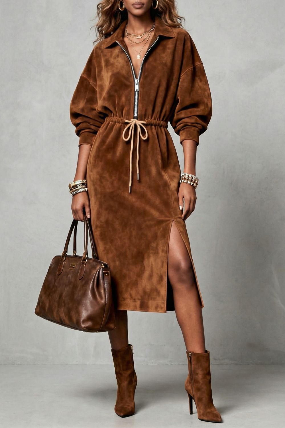 Zanetta – Drawstring waist – Zip midi dress-10462215668055-ZARA MAE LONDON