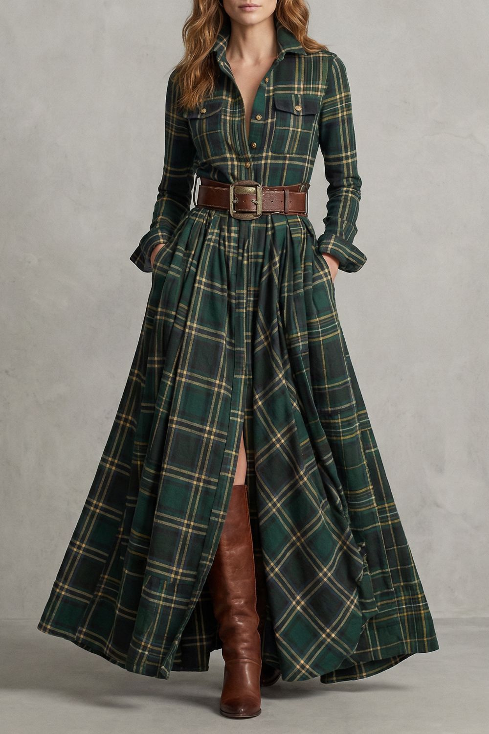 Velerine – Highland charm – Plaid maxi shirt dress (belt included)-10452973748567-ZARA MAE LONDON