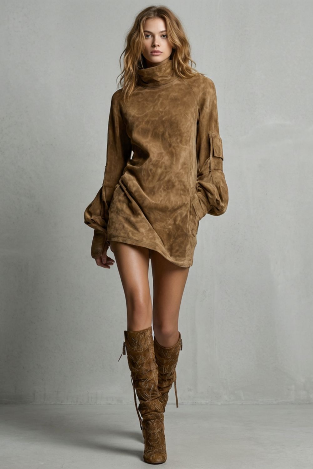 Marcella – High neck silhouette – Suede-effect mini dress