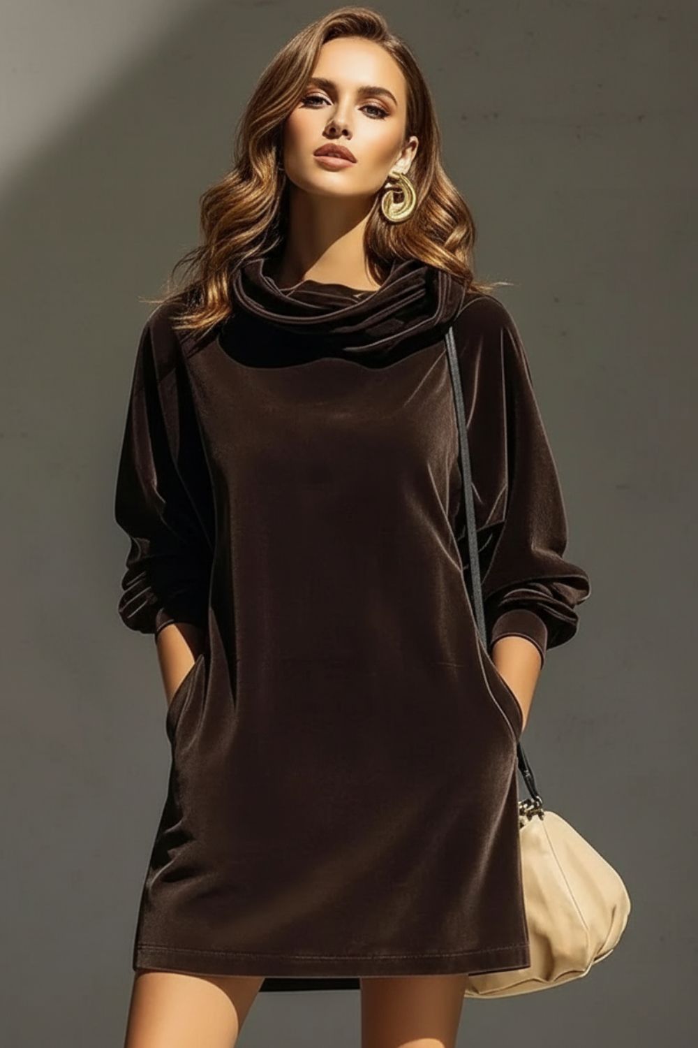 Moréna – Velvet drape comfort – Cowl neck mini dress-10446406844759-ZARA MAE LONDON