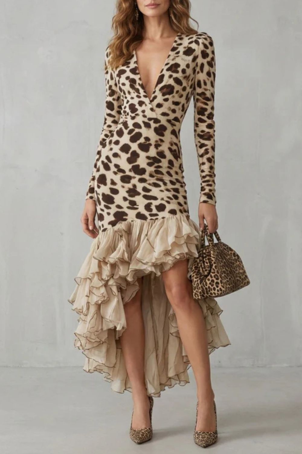 Lioraé – Ruffled hem – Leopard print midi dress-10454222930263-ZARA MAE LONDON