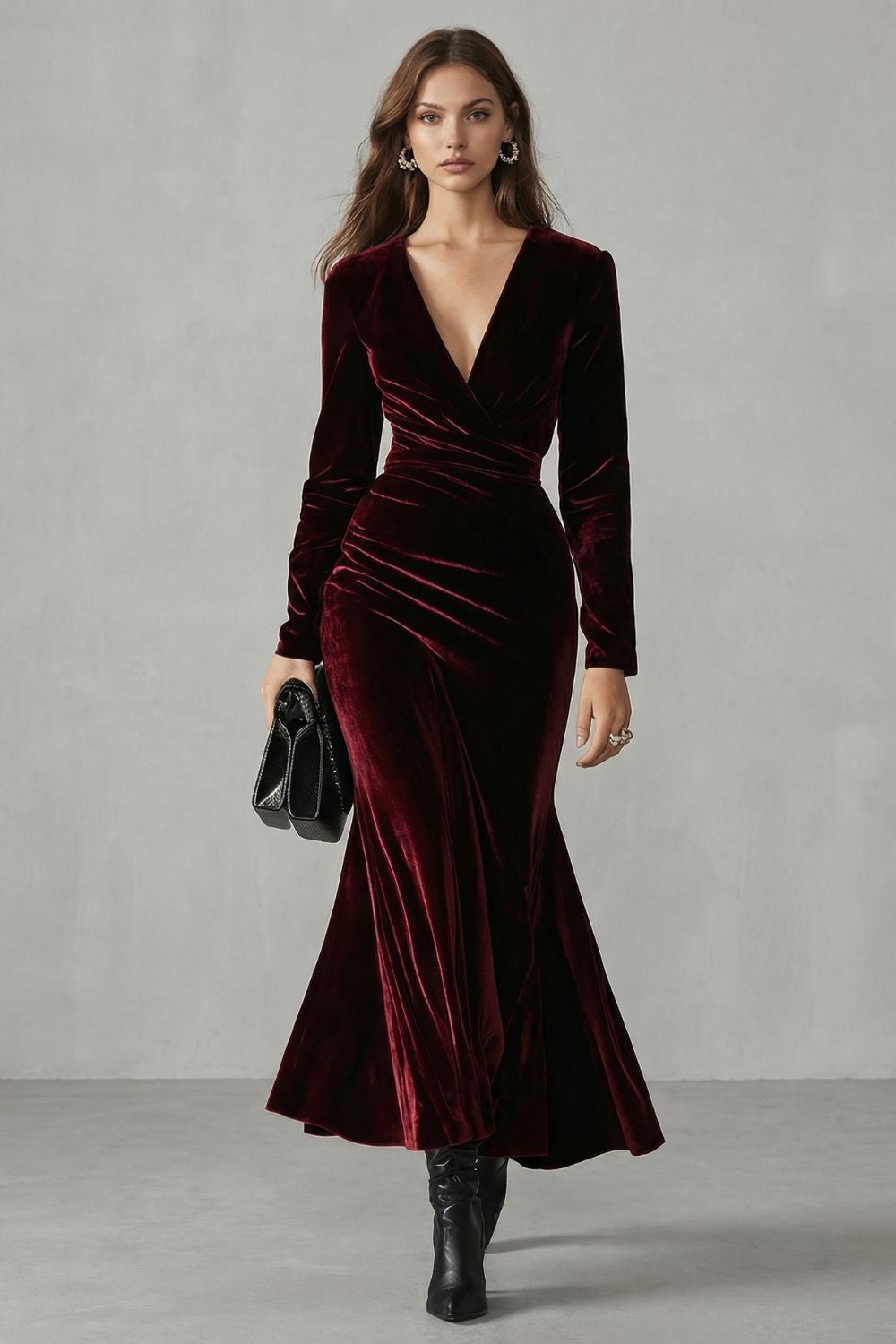 Valmira – Sculpted velvet silhouette – Wrap evening dress-10446408024407-ZARA MAE LONDON