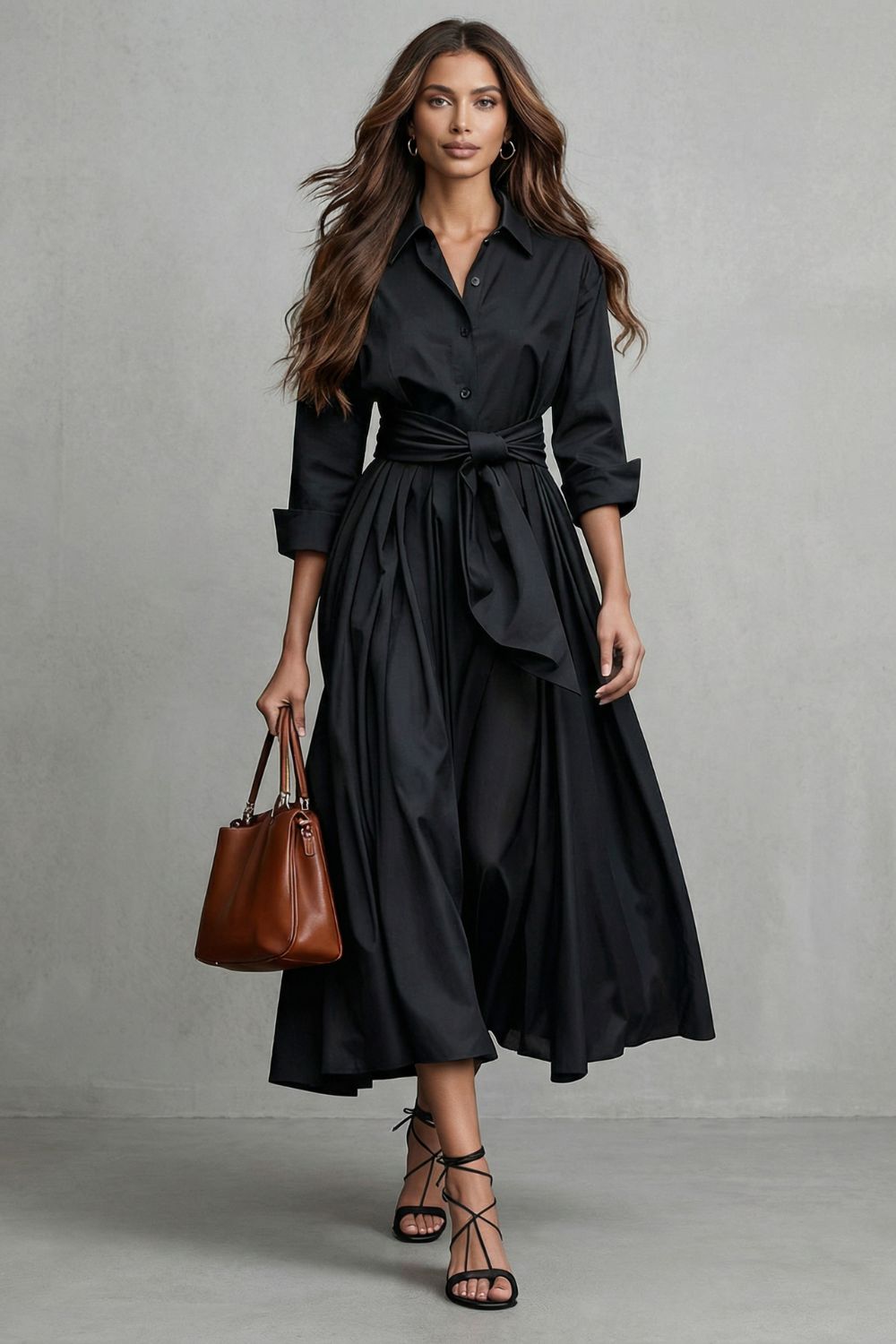 Valmira – Waist tie elegance – Shirt maxi dress