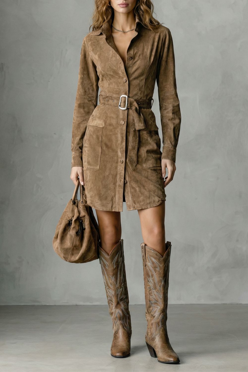 Vellessa – Belted silhouette – Suede midi dress-10452984136023-ZARA MAE LONDON