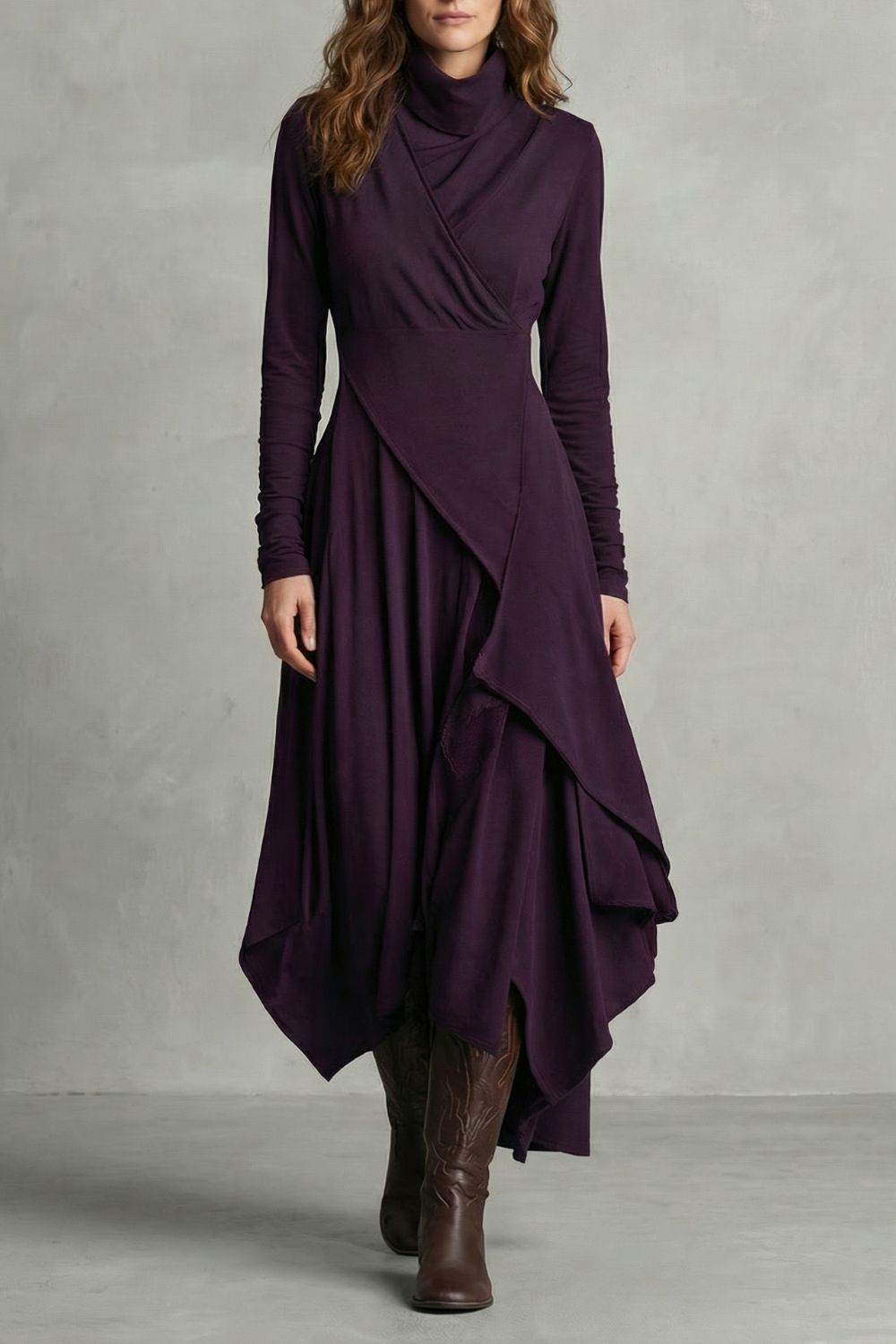 Sorellia – Draped asymmetry – High-neck midi dress-10452994130263-ZARA MAE LONDON