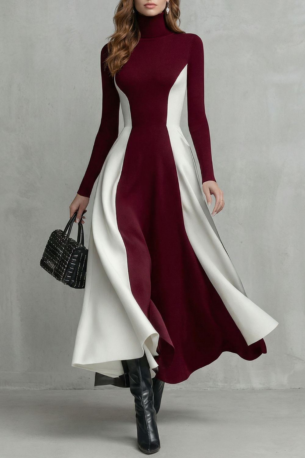 Mariveille – Sculpted contrast flow – Turtleneck dress-10462238146903-ZARA MAE LONDON