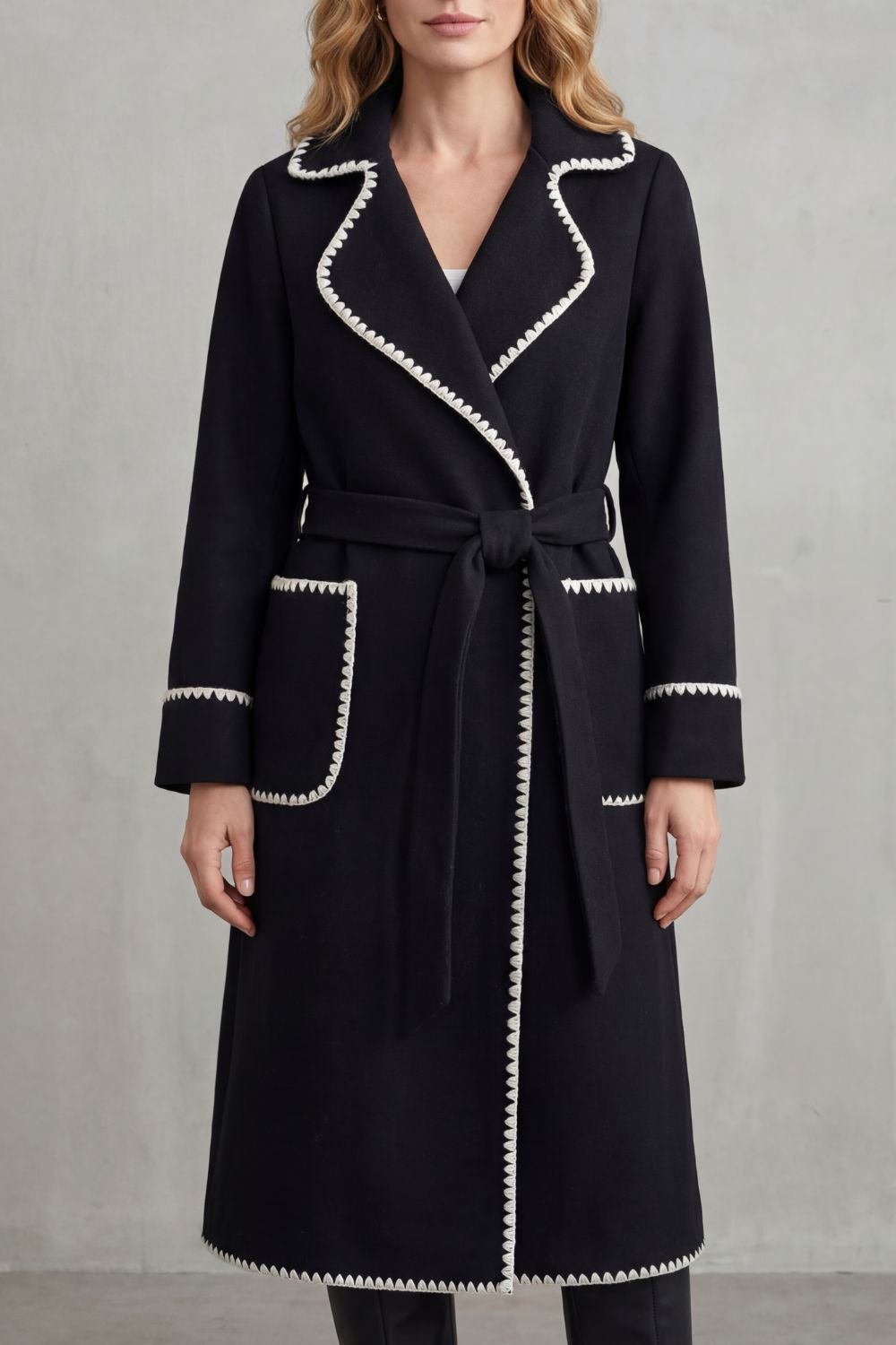 Serafelle – Contrast trim – Longline belted coat-10472589984087-ZARA MAE LONDON