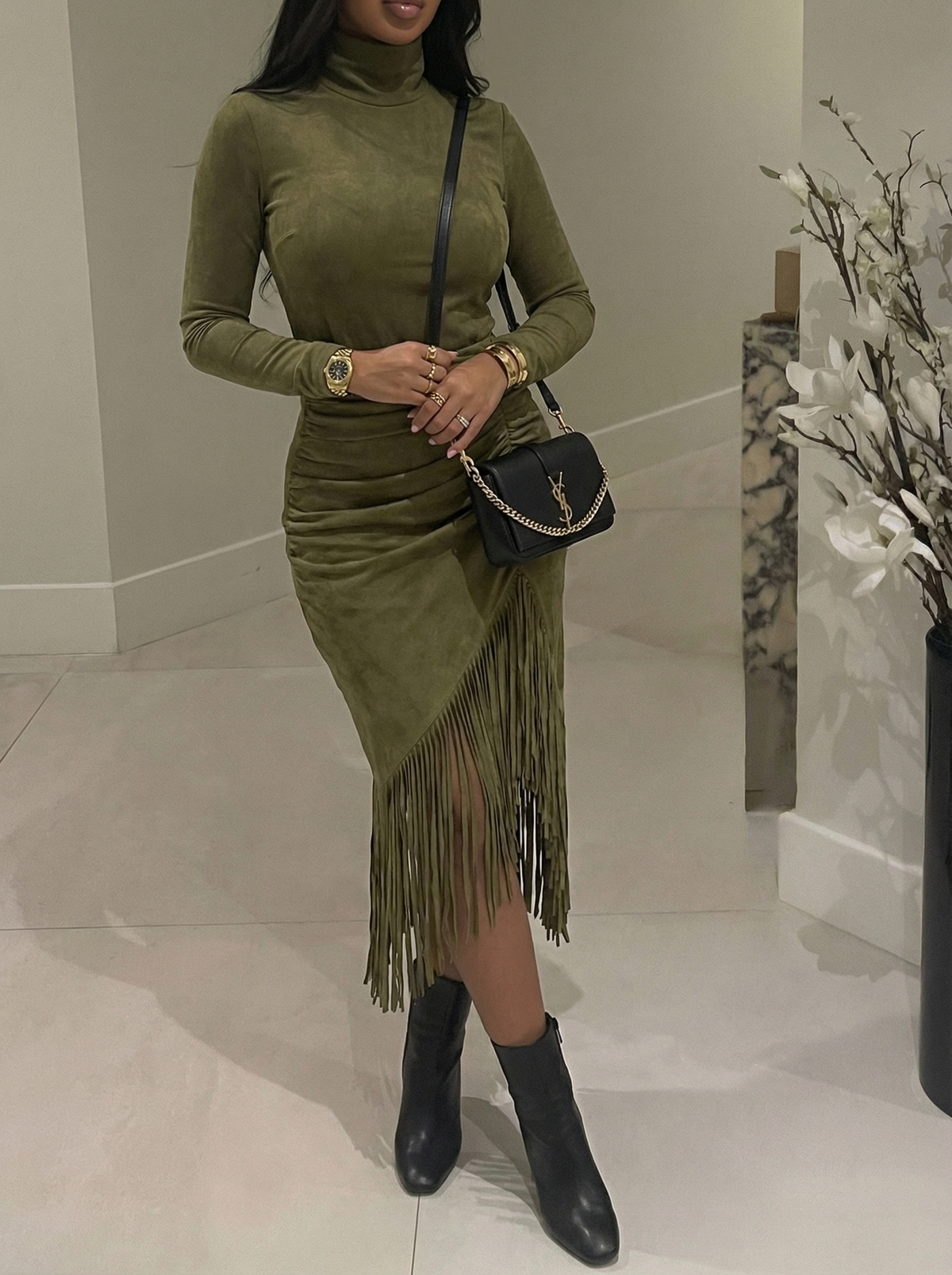 Soléna – Ruched fringe detail – Midi dress