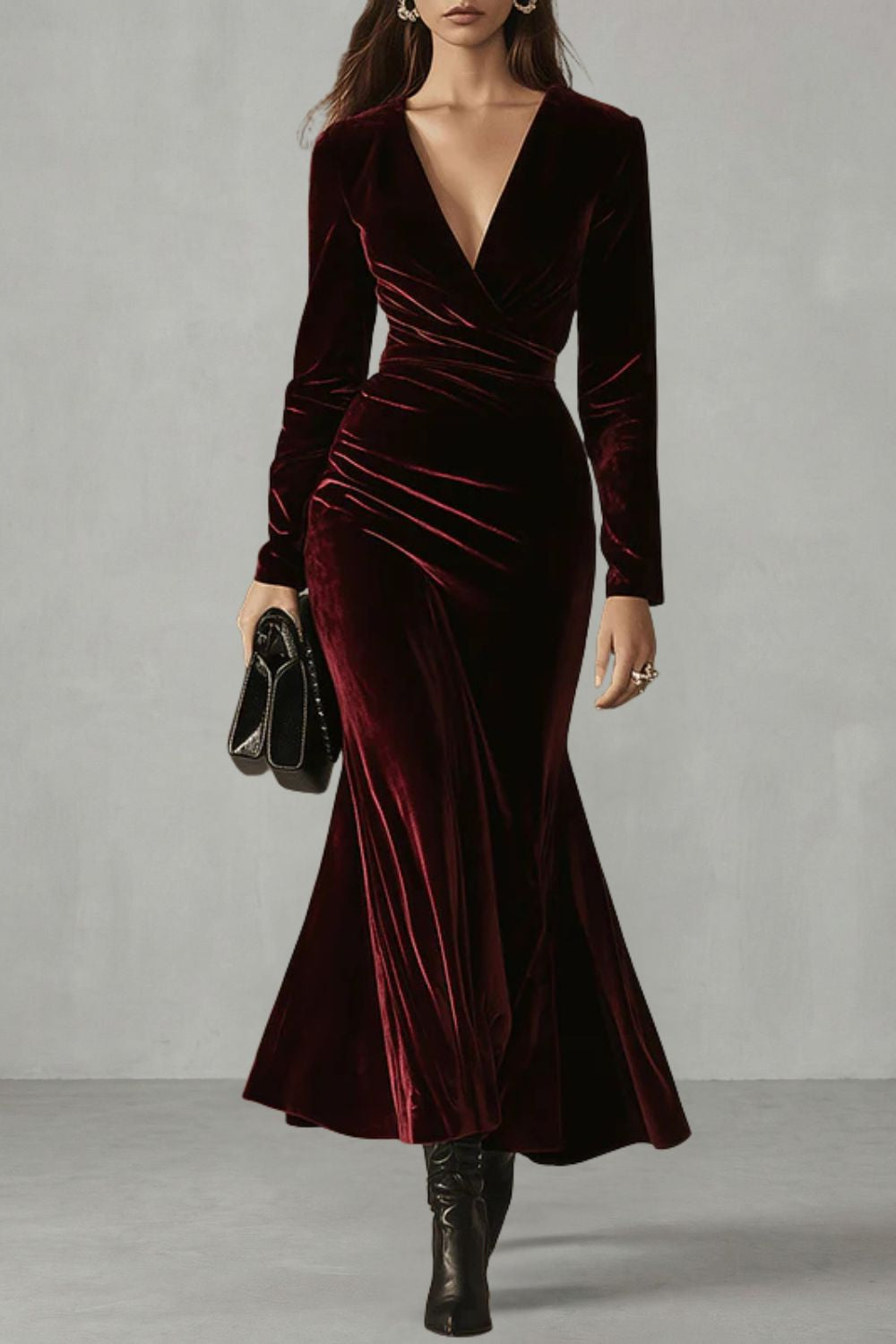 Valmira – Sculpted velvet silhouette – Wrap evening dress-10446408024407-ZARA MAE LONDON