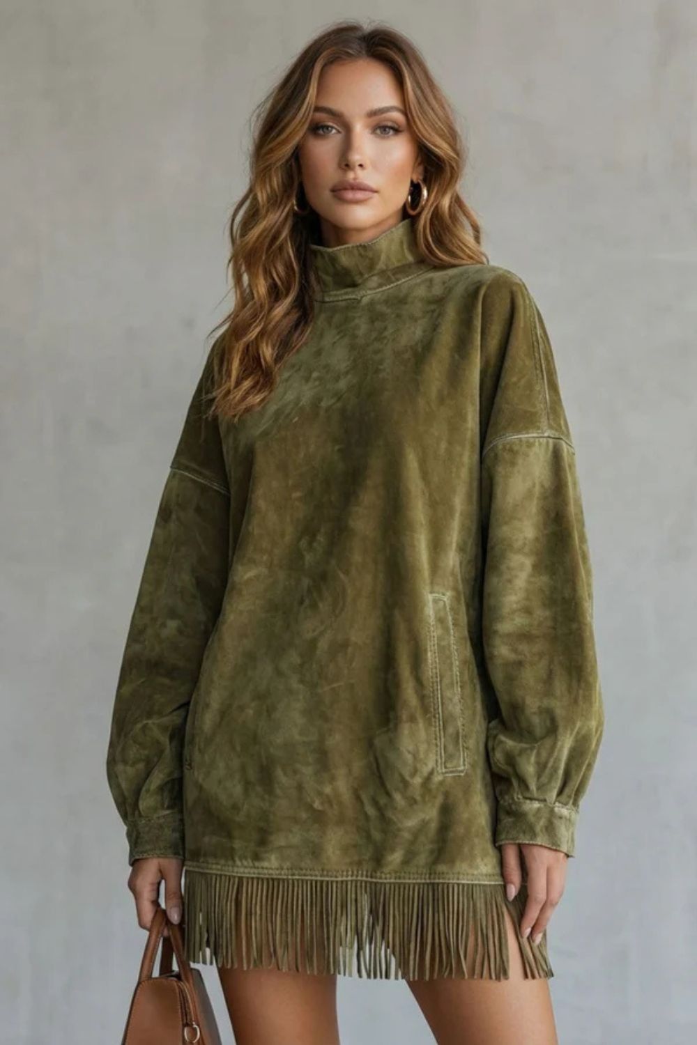 Viretta – Suede fringe detail – Turtleneck mini dress-10452939899223-ZARA MAE LONDON