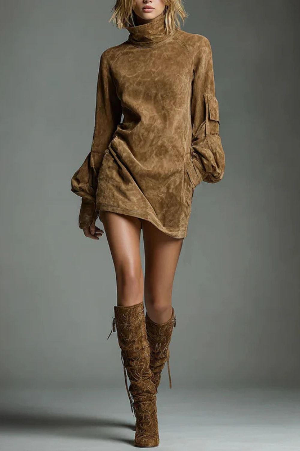 Marcella – High neck silhouette – Suede-effect mini dress