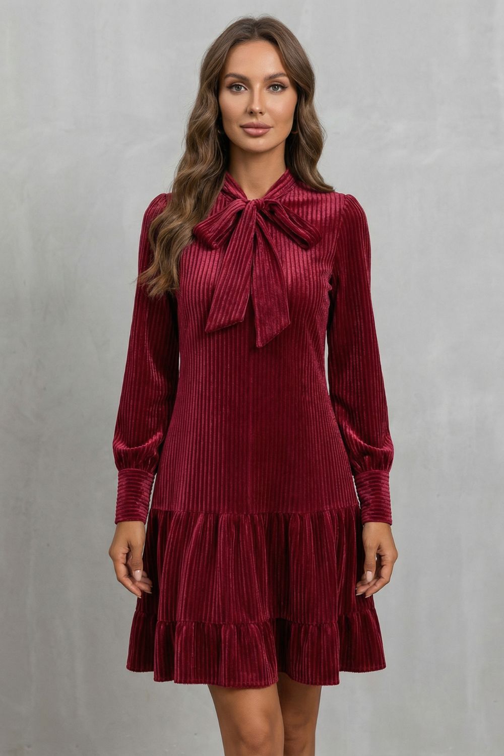 Valeriane – Bow tie detail – Velvety Corduroy mini dress-10454206480727-ZARA MAE LONDON