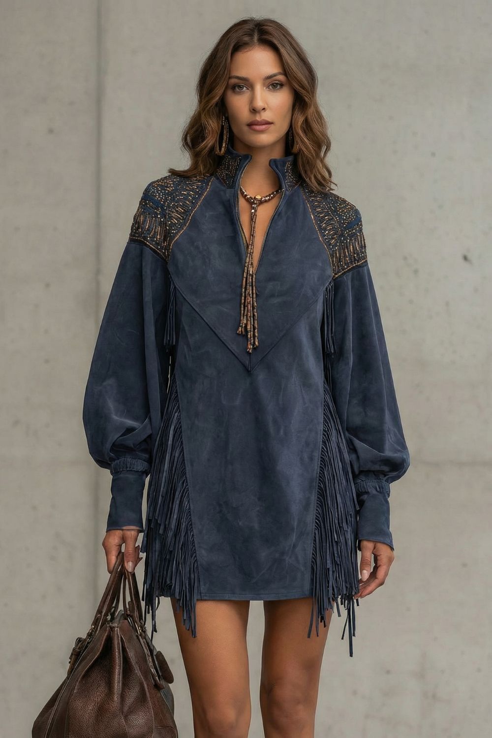 Calvetta – Embroidered fringe detail – Tunic mini dress-10452985053527-ZARA MAE LONDON