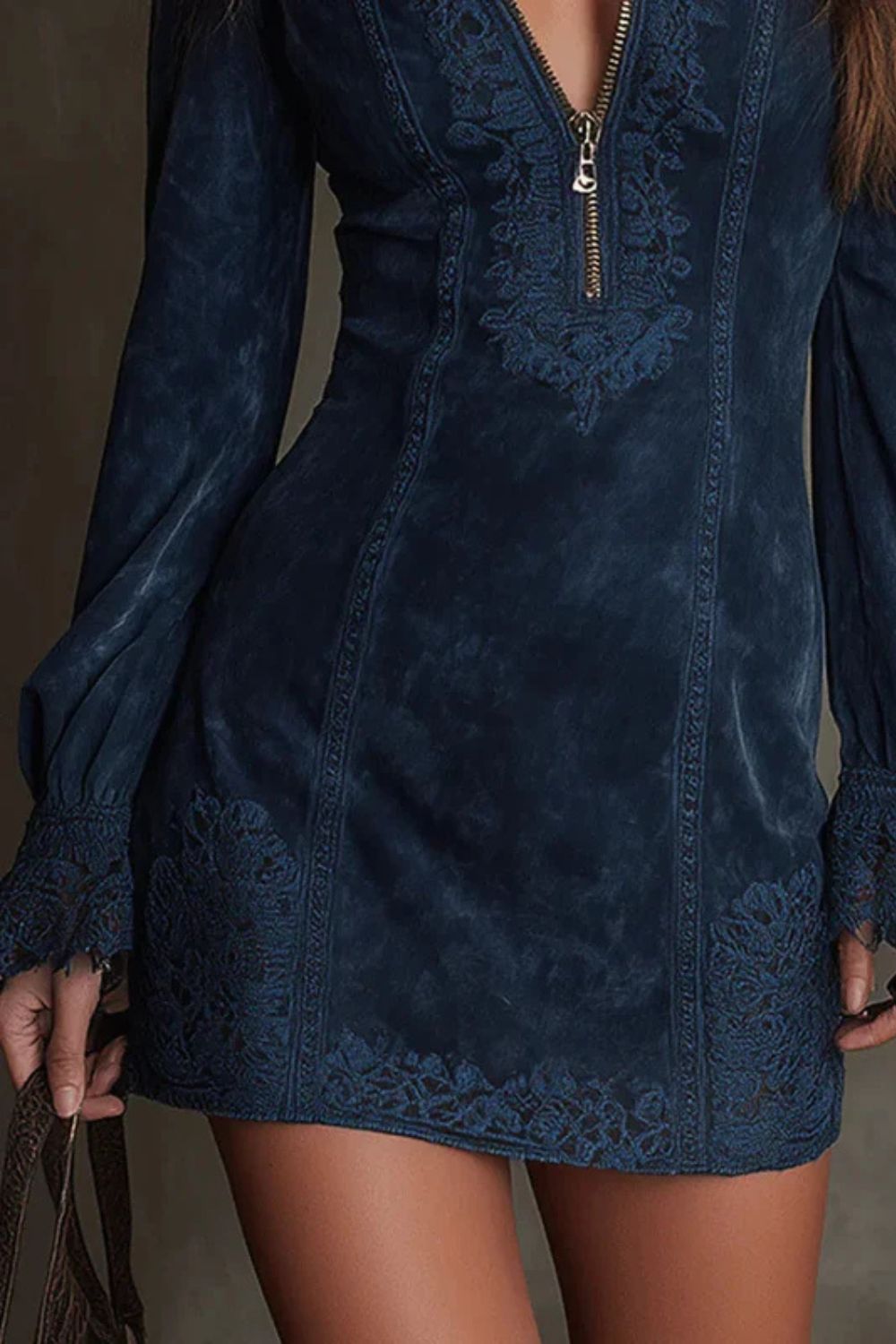 Avenelle – Embroidered detail – Zip-front mini dress