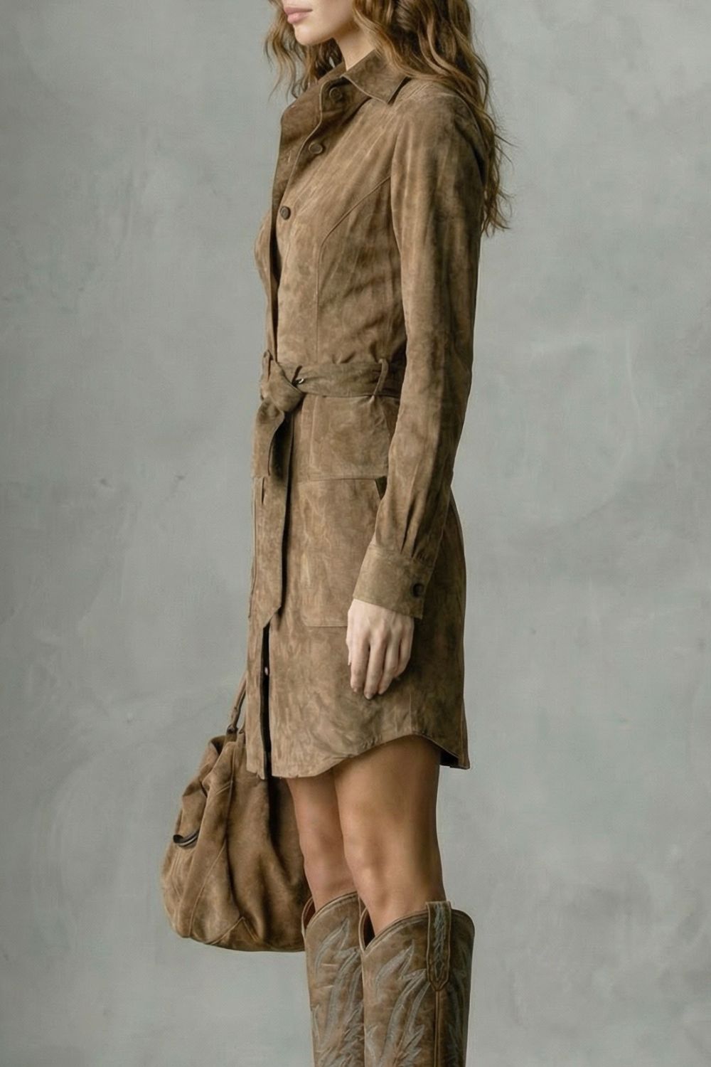 Vellessa – Belted silhouette – Suede midi dress-10452984136023-ZARA MAE LONDON