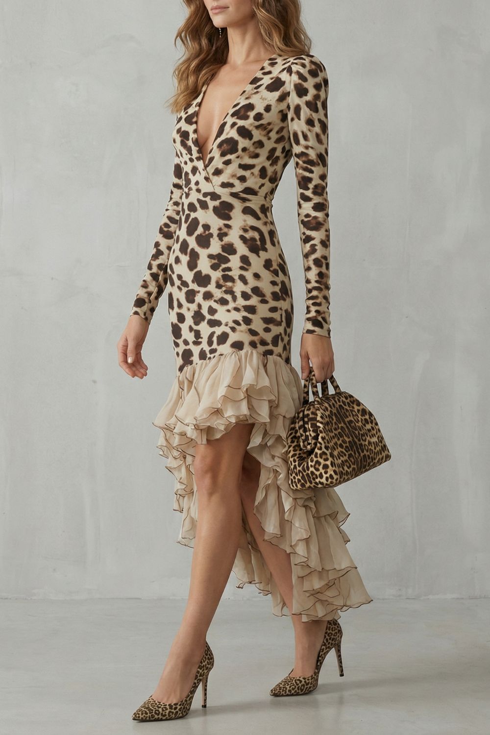 Lioraé – Ruffled hem – Leopard print midi dress-10454222930263-ZARA MAE LONDON