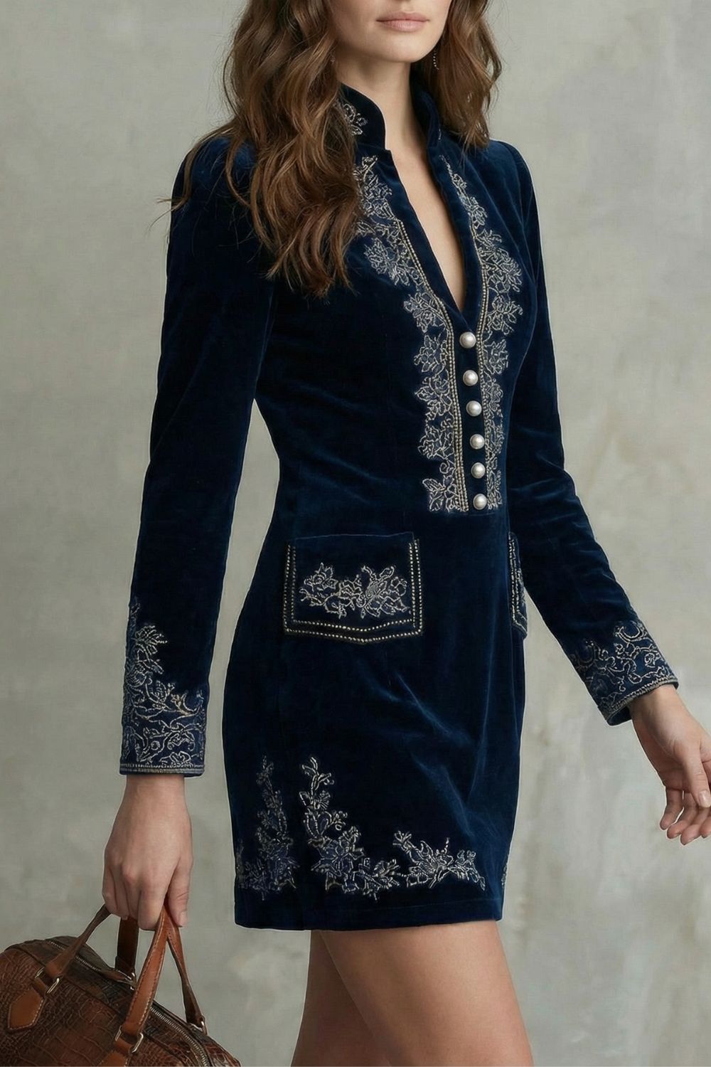 Élarine – Embroidered velvet elegance – Fitted mini dress-10453186117975-ZARA MAE LONDON