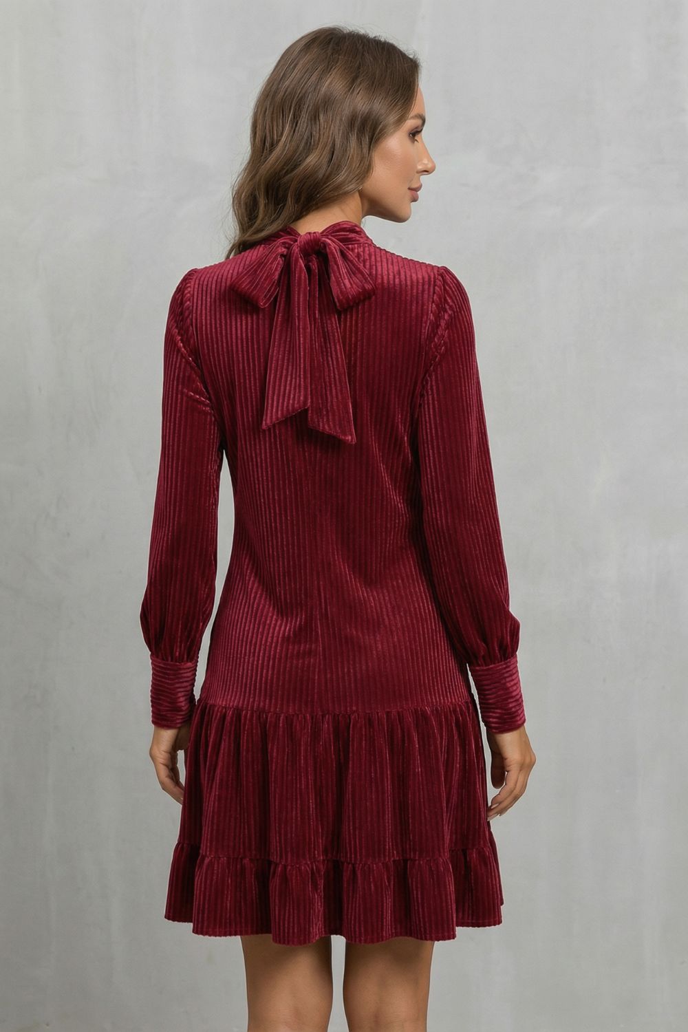 Valeriane – Bow tie detail – Velvety Corduroy mini dress-10454206480727-ZARA MAE LONDON