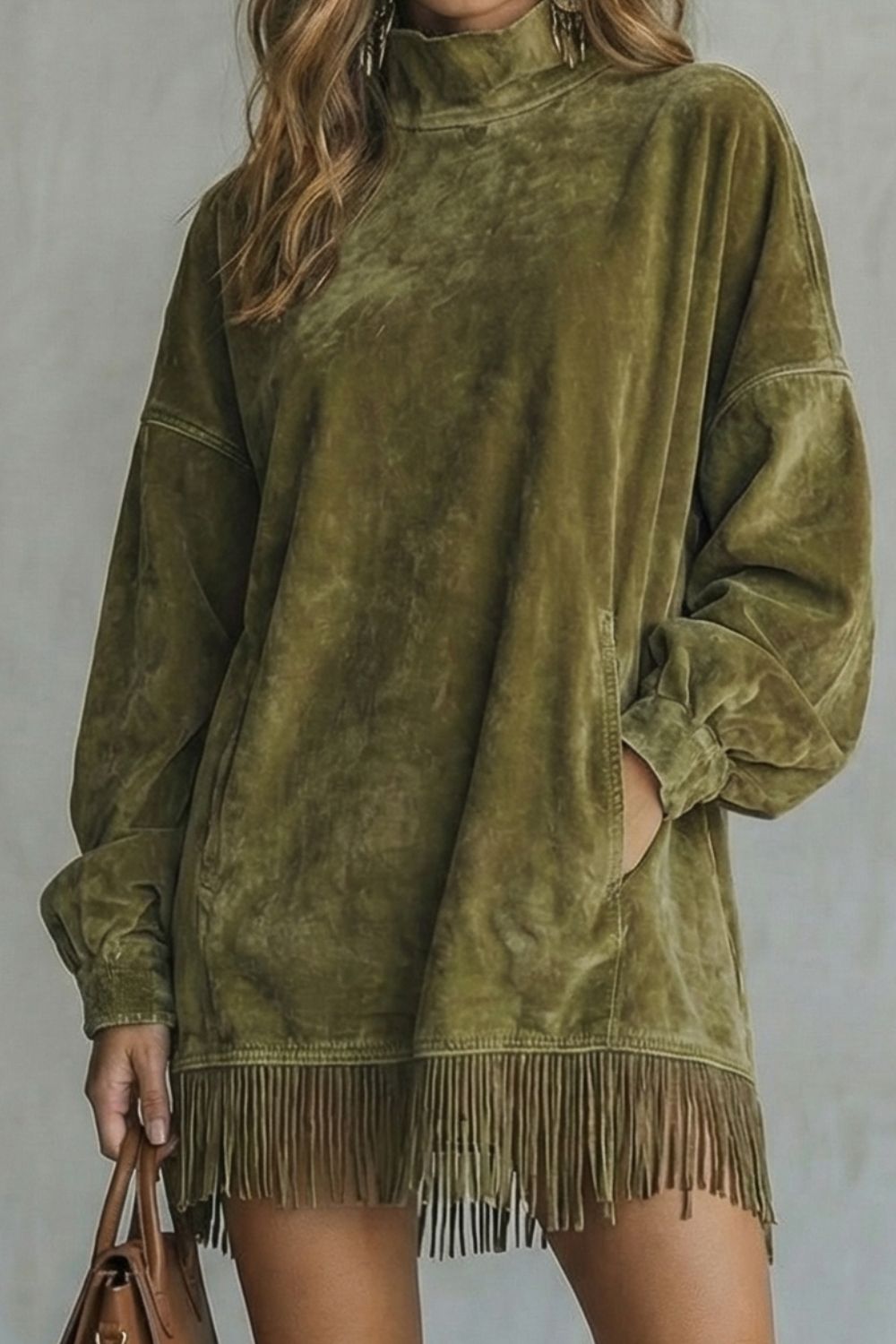 Viretta – Suede fringe detail – Turtleneck mini dress-10452939899223-ZARA MAE LONDON