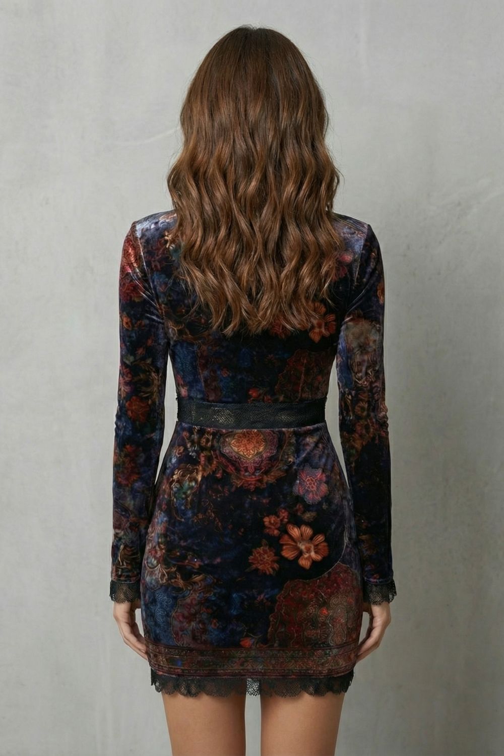 Solenza – Baroque lace plunge – Velvet mini dress-10454175547735-ZARA MAE LONDON