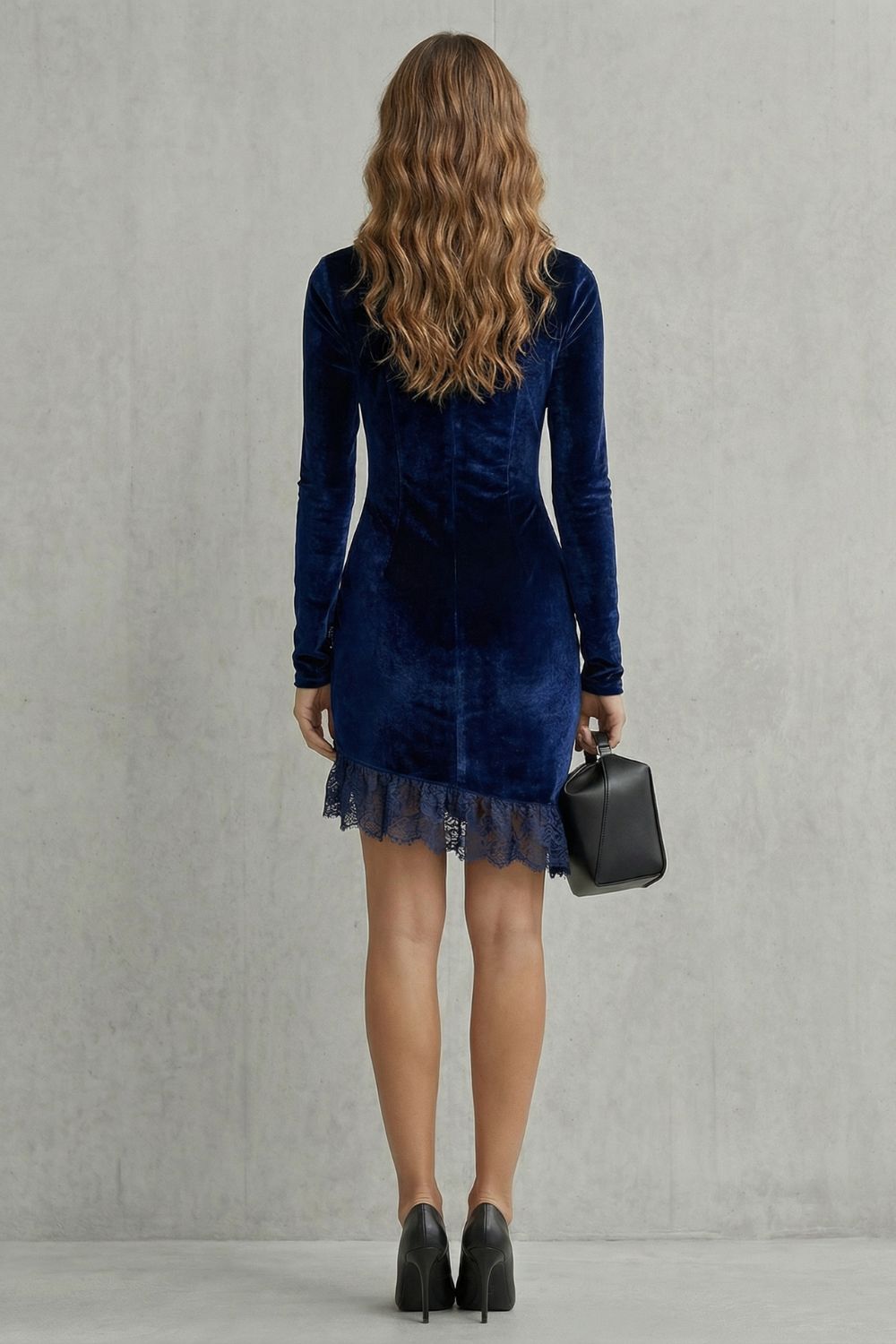 Marzéra – Ruched lace trim – Velvet bodycon dress-10453203747159-ZARA MAE LONDON