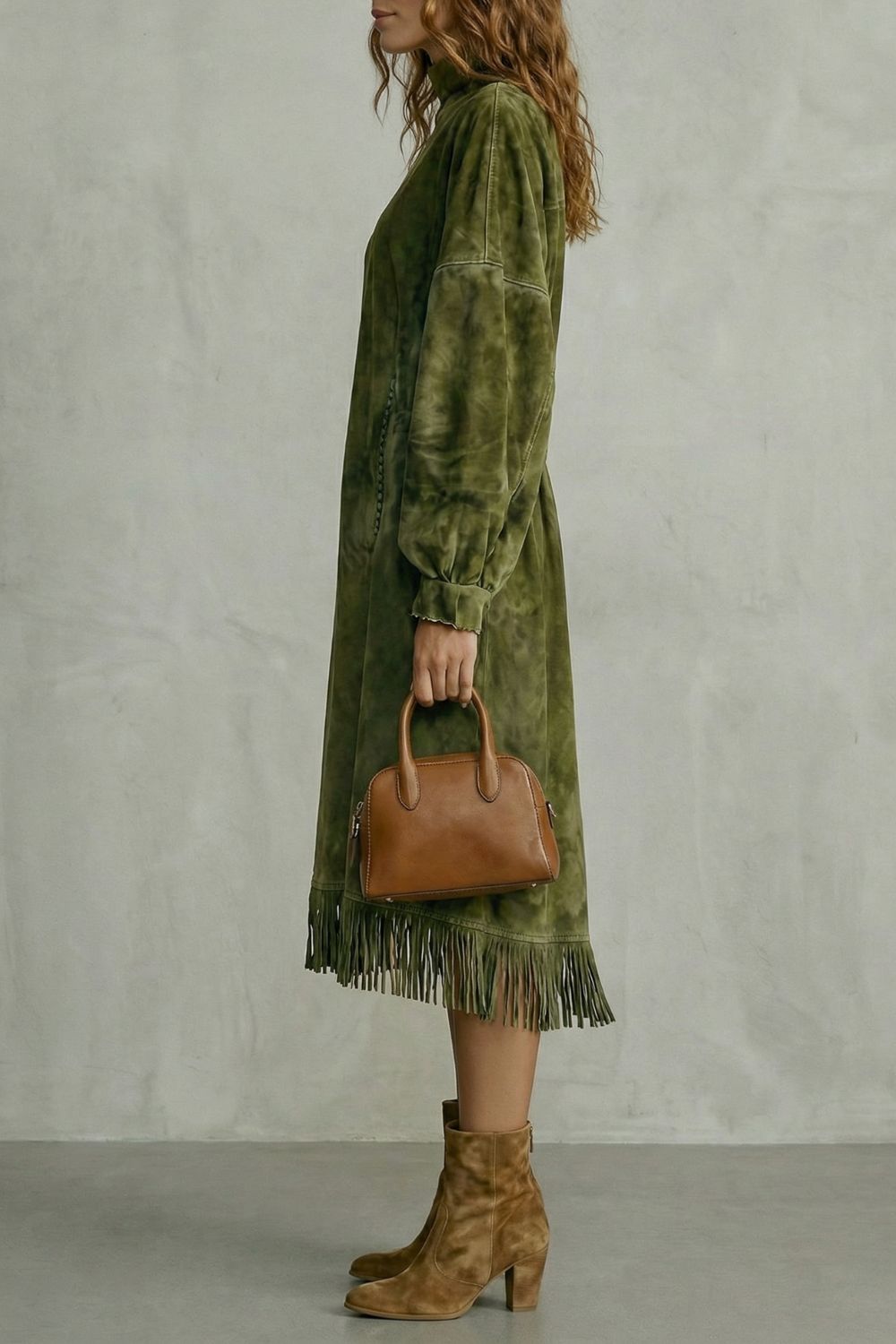 Valdrina – Suede fringe detail – Midi turtleneck dress-10452926300503-ZARA MAE LONDON