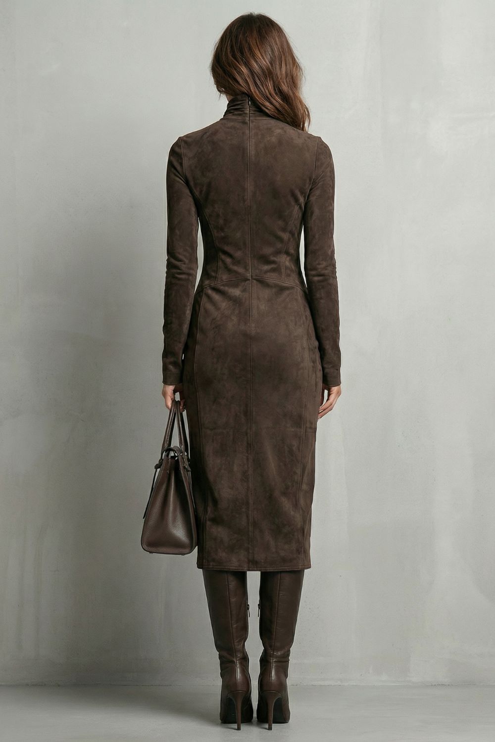 Levréne – Sculpted suede effect – Turtleneck midi dress-10452988035415-ZARA MAE LONDON