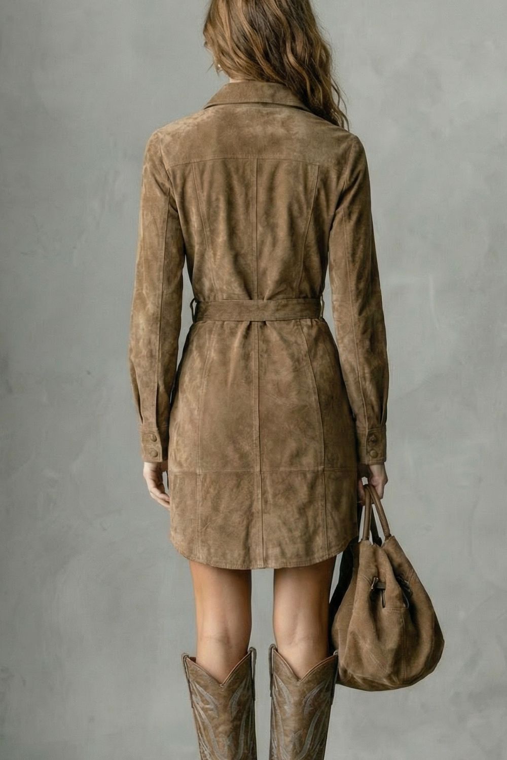 Vellessa – Belted silhouette – Suede midi dress-10452984136023-ZARA MAE LONDON