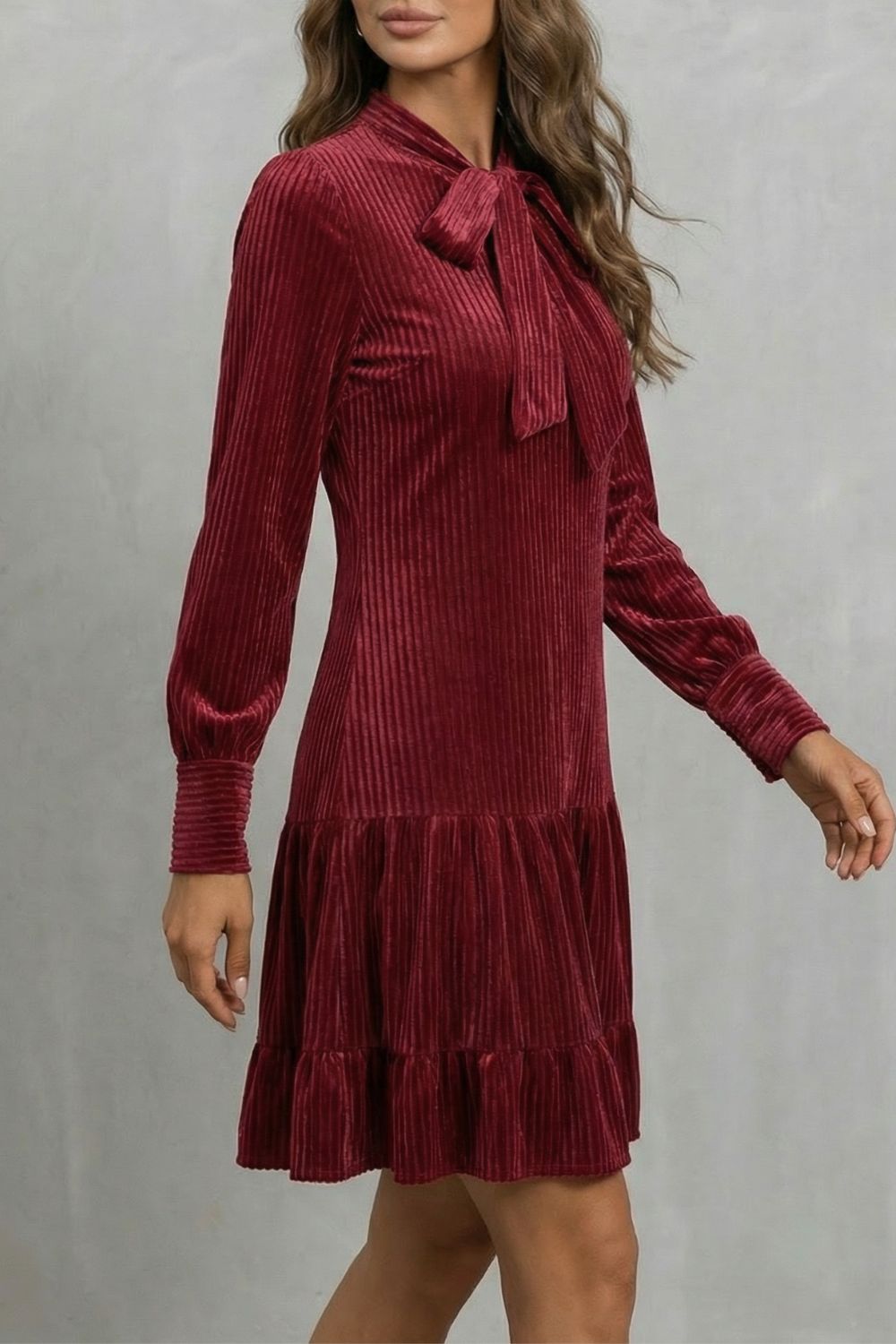 Valeriane – Bow tie detail – Velvety Corduroy mini dress-10454206480727-ZARA MAE LONDON