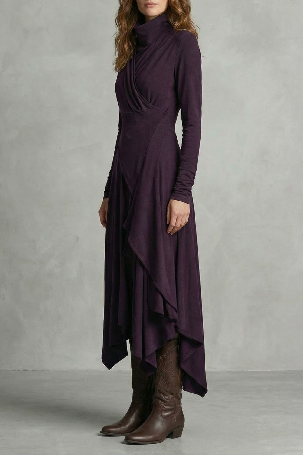 Sorellia – Draped asymmetry – High-neck midi dress-10452994130263-ZARA MAE LONDON