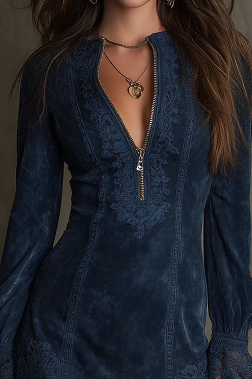 Avenelle – Embroidered detail – Zip-front mini dress