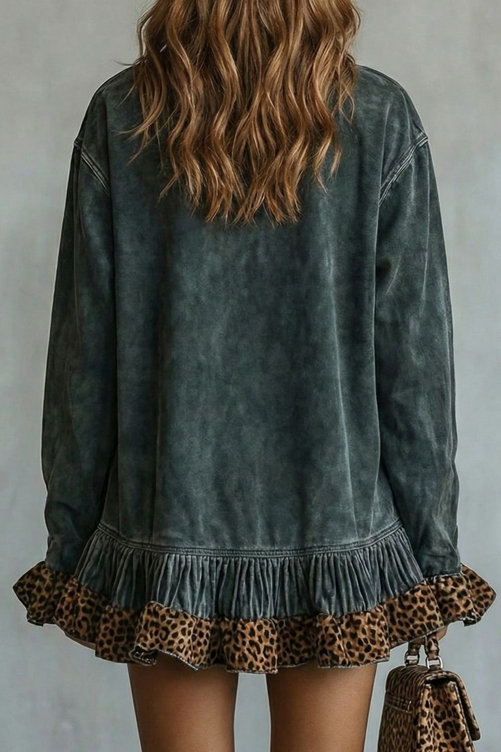 Selvatta – Leopard trim ruffle – Suede mini dress-10452970996055-ZARA MAE LONDON