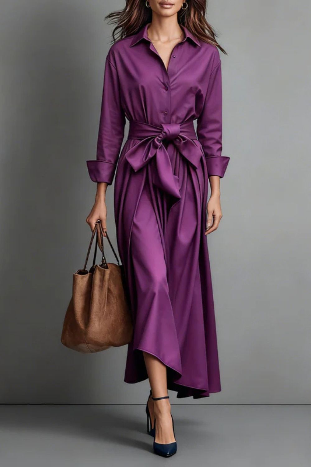 Valmira – Waist tie elegance – Shirt maxi dress