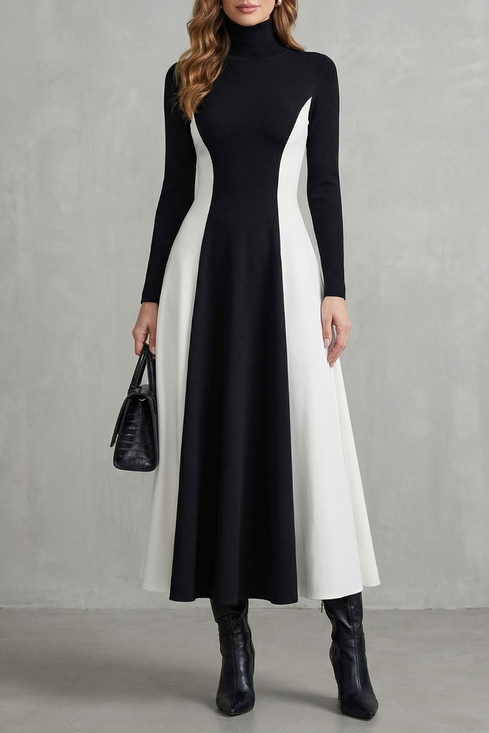 Mariveille – Sculpted contrast flow – Turtleneck dress-10462238146903-ZARA MAE LONDON