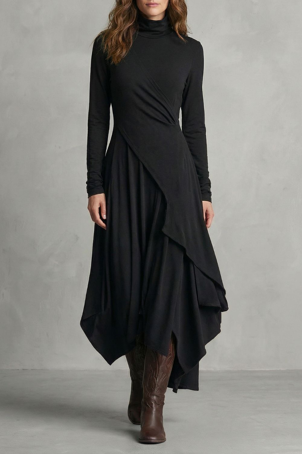 Sorellia – Draped asymmetry – High-neck midi dress-10452994130263-ZARA MAE LONDON