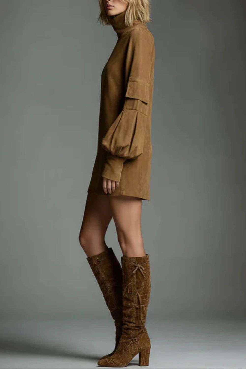 Marcella – High neck silhouette – Suede-effect mini dress