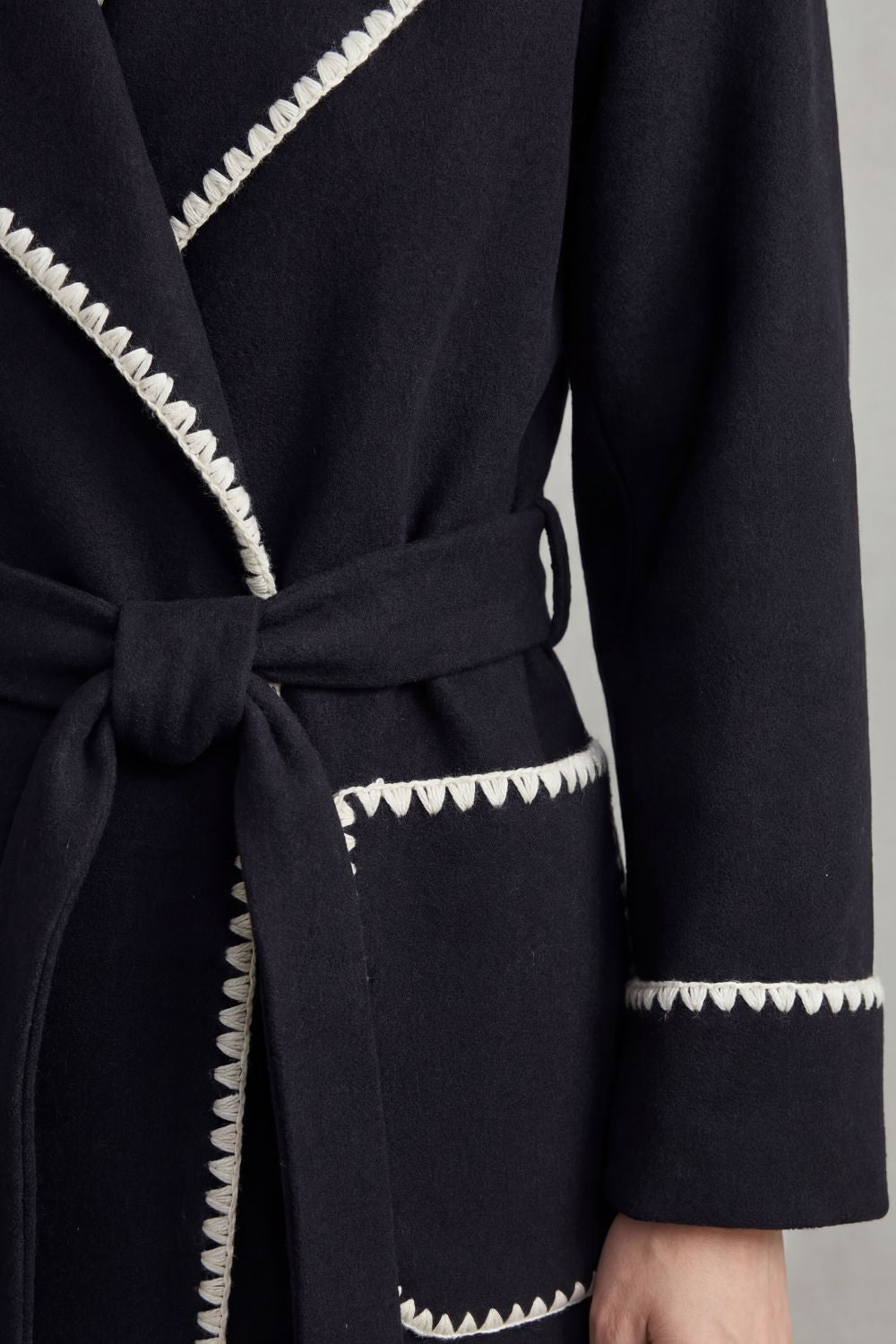 Serafelle – Contrast trim – Longline belted coat-10472589984087-ZARA MAE LONDON