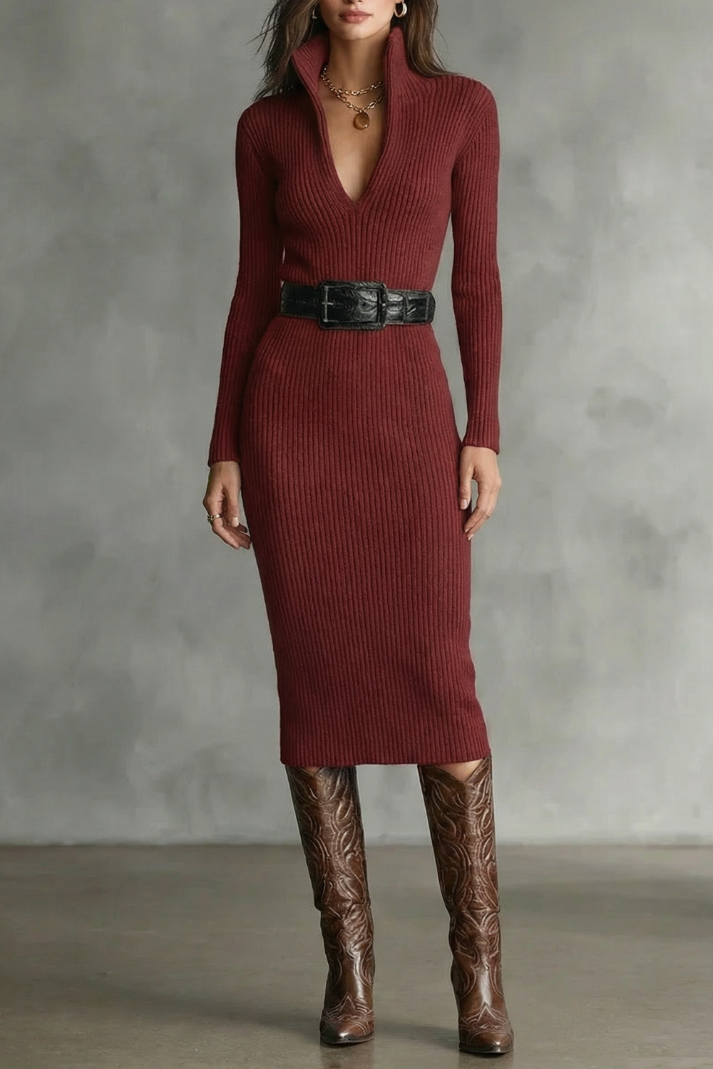 Valenoré – Sculpted elegance – Knit midi dress-10458853572951-ZARA MAE LONDON