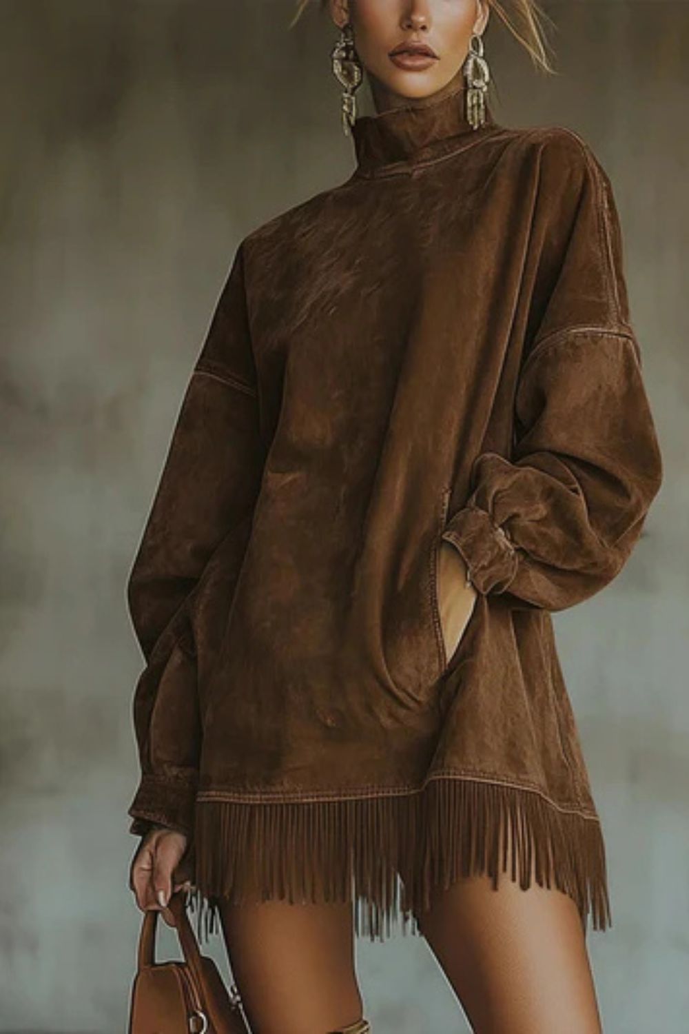 Viretta – Suede fringe detail – Turtleneck mini dress-10426336411991-ZARA MAE LONDON