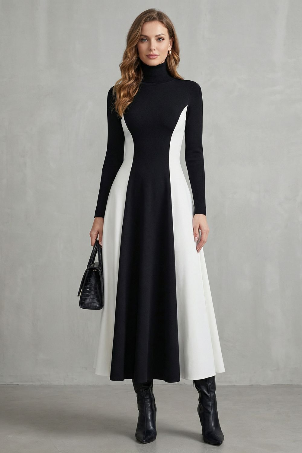 Mariveille – Sculpted contrast flow – Turtleneck dress-10462238146903-ZARA MAE LONDON