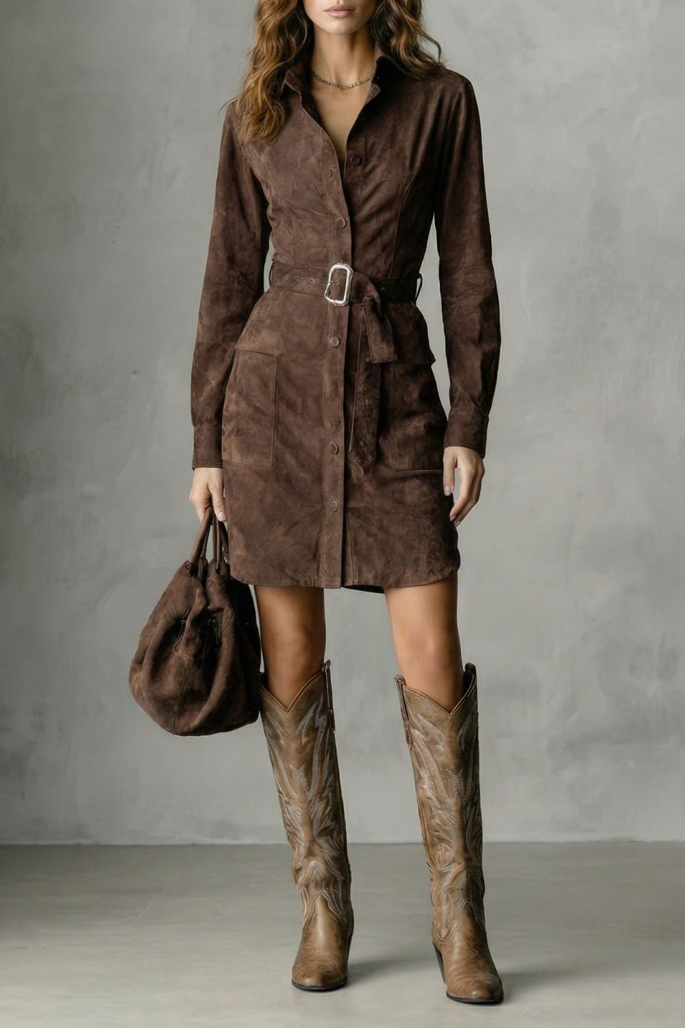 Vellessa – Belted silhouette – Suede midi dress-10452984136023-ZARA MAE LONDON