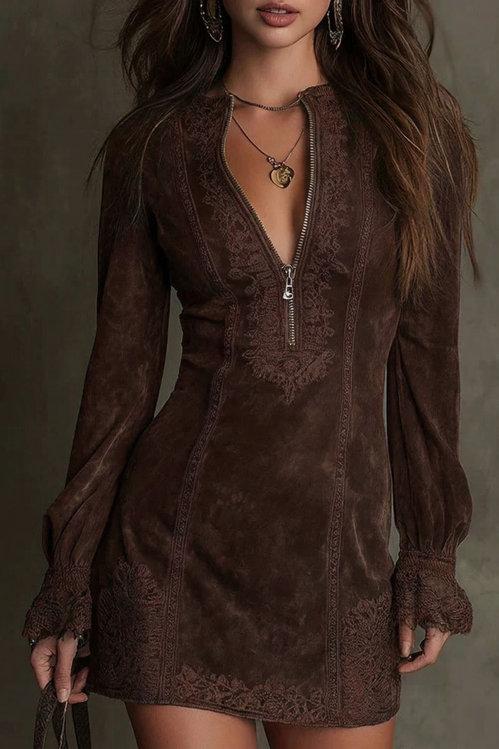 Avenelle – Embroidered detail – Zip-front mini dress