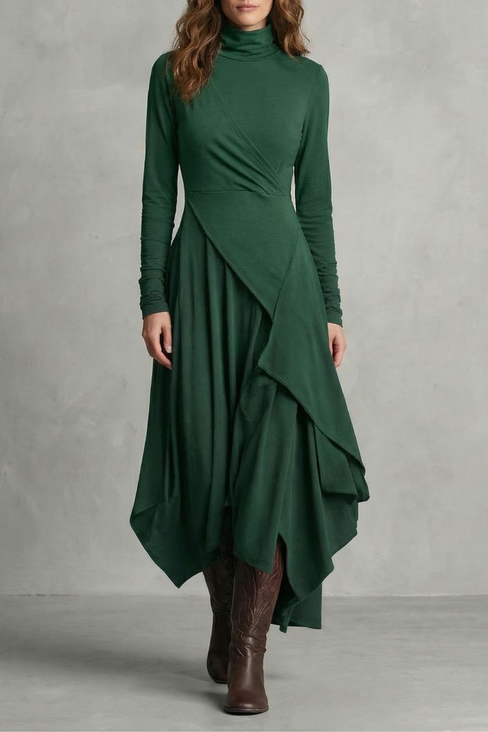 Sorellia – Draped asymmetry – High-neck midi dress-10452994130263-ZARA MAE LONDON