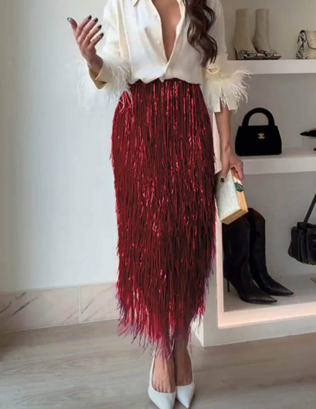 Virella – Metallic fringe detail – Midi skirt-10421940683095-ZARA MAE LONDON