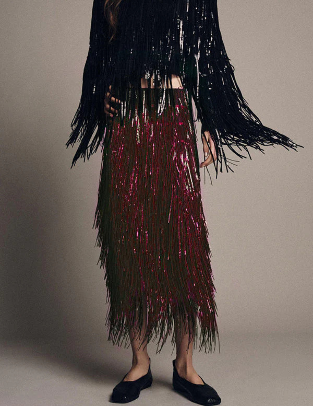 Virella – Metallic fringe detail – Midi skirt-10421940683095-ZARA MAE LONDON