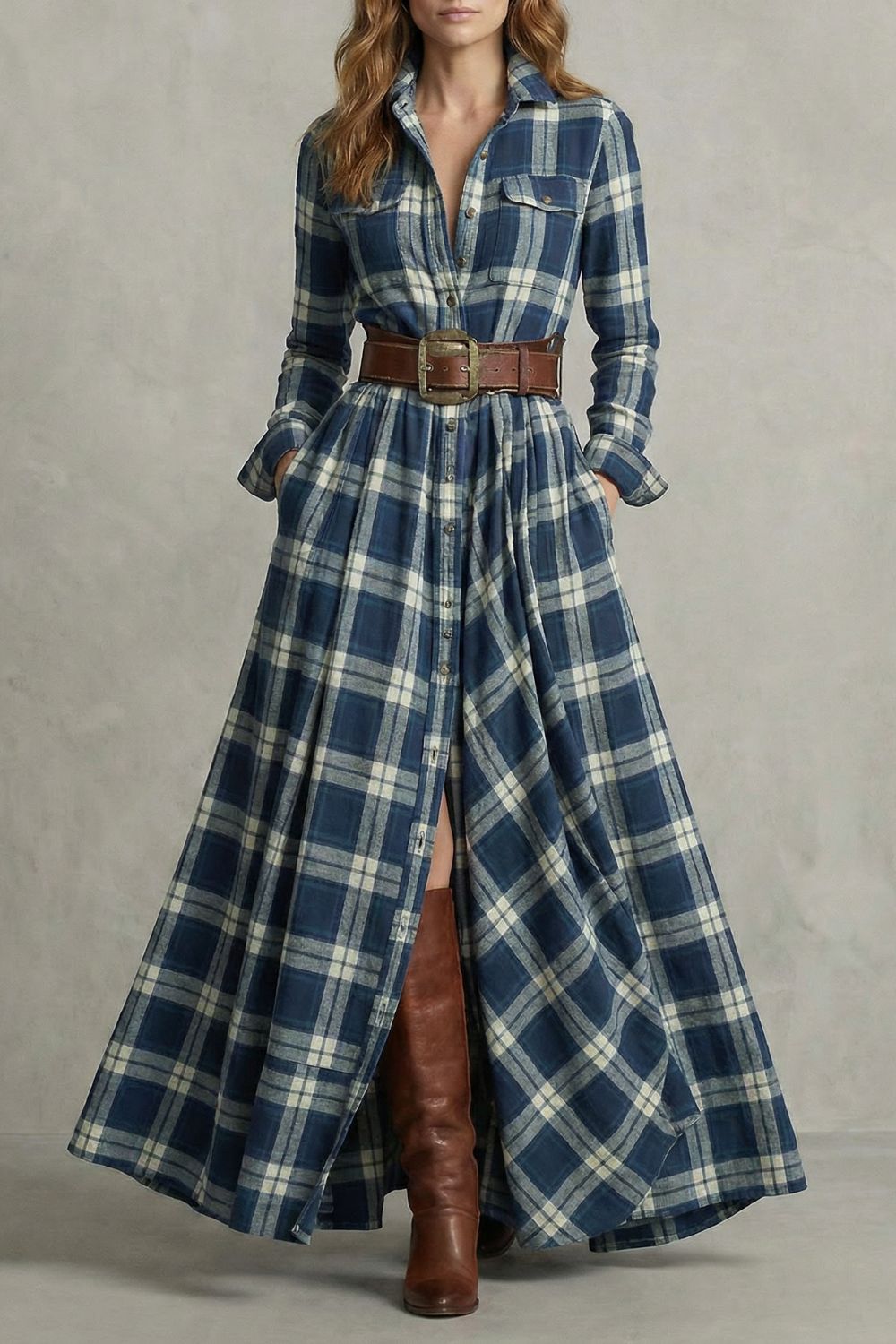 Velerine – Highland charm – Plaid maxi shirt dress (belt included)-10452973748567-ZARA MAE LONDON