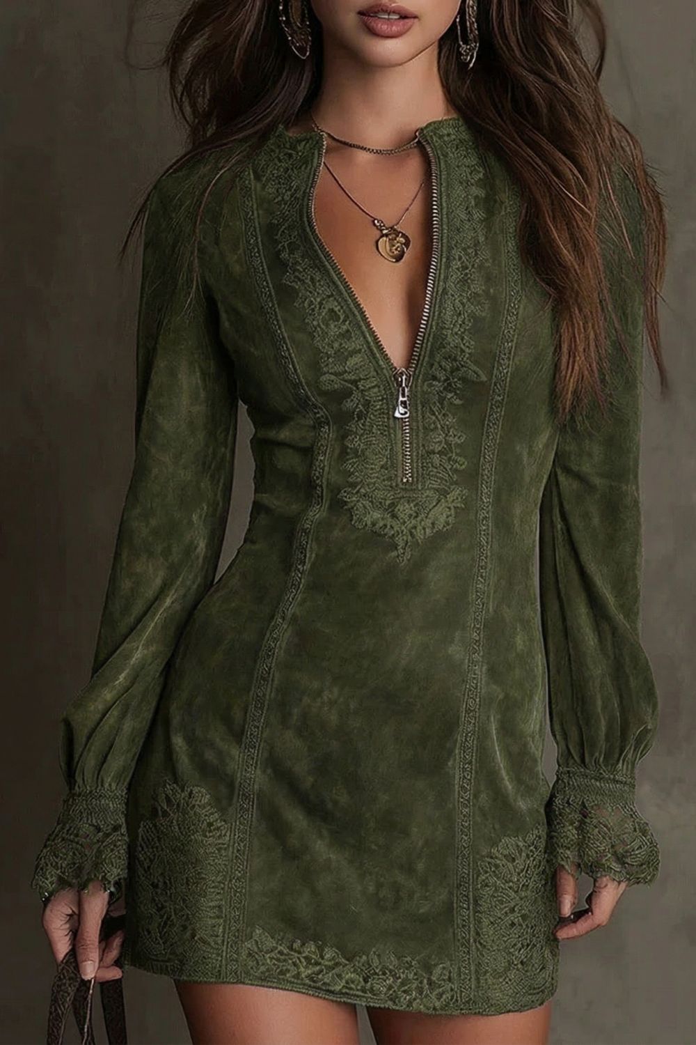 Avenelle – Embroidered detail – Zip-front mini dress